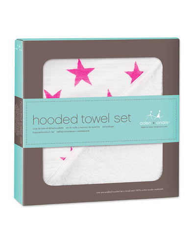 Aden and Anais Hooded Towel and Washcloth Set - Fluro Pink