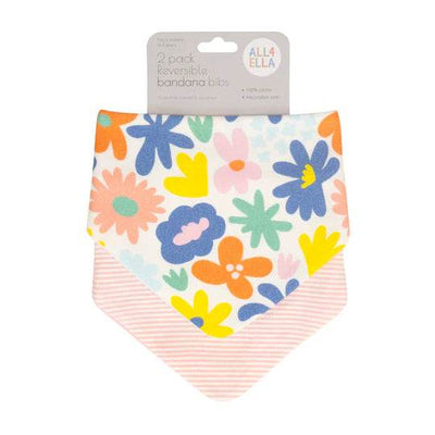 All 4 Ella Bandana Bibs 2 Pack - Bright Floral - Outlet Shop For Kids
