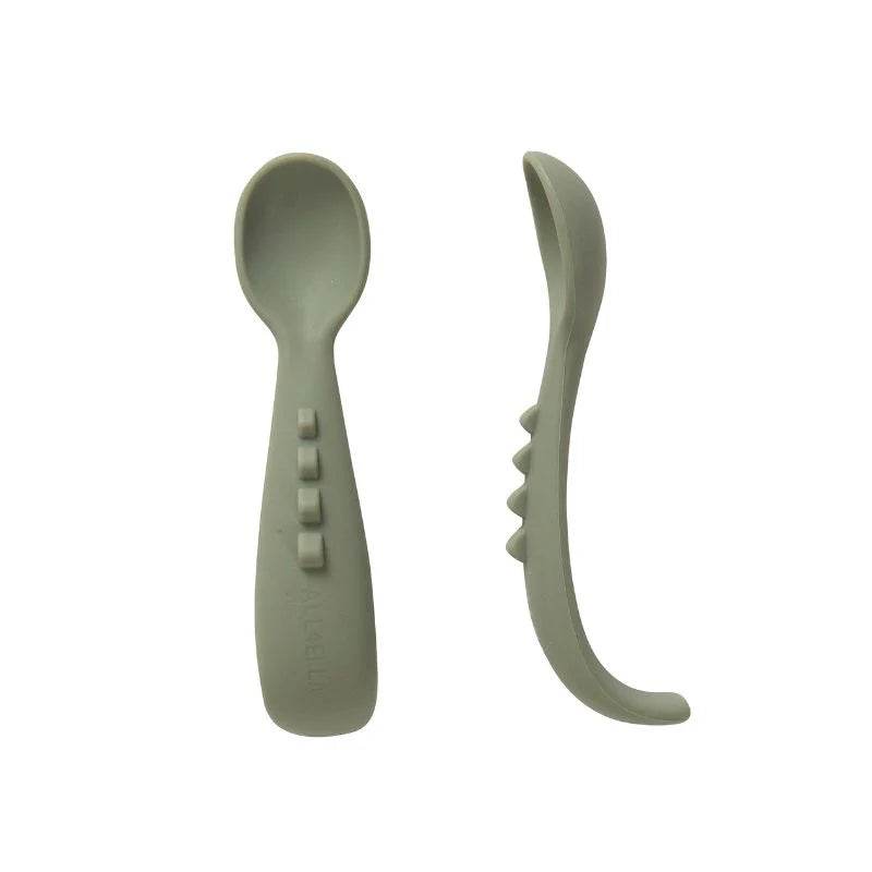 All 4 Ella Comfy Grip Silicone Spoons 2 Pack - Olive - Outlet Shop For Kids