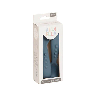 All 4 Ella Comfy Grip Silicone Spoons 2 Pack - Slate Blue - Outlet Shop For Kids