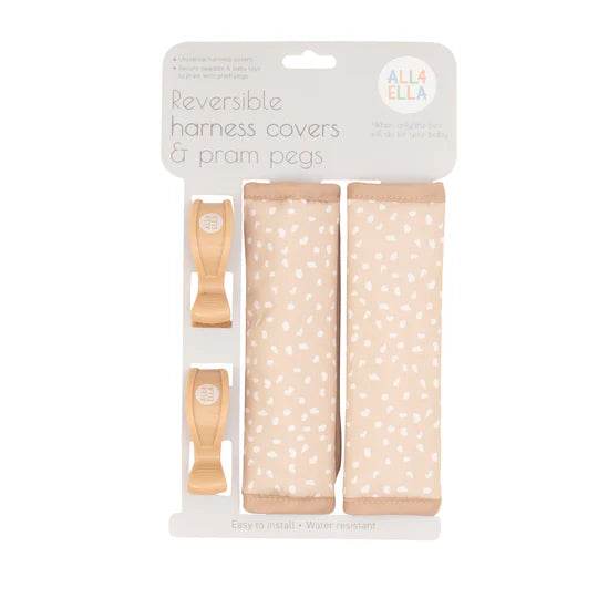 All 4 Ella Harness Covers & Pram Pegs - Beige Dots - Outlet Shop For Kids