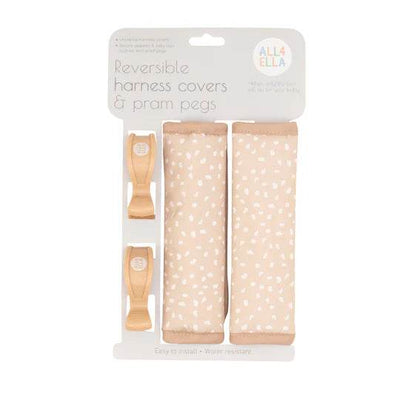 All 4 Ella Harness Covers & Pram Pegs - Beige Dots - Outlet Shop For Kids