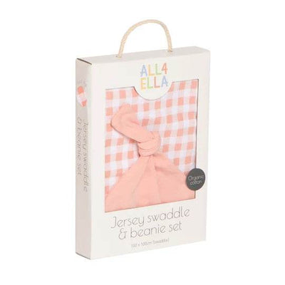 All 4 Ella Jersey Swaddle & Beanie Set - Gingham Strawberry - Outlet Shop For Kids