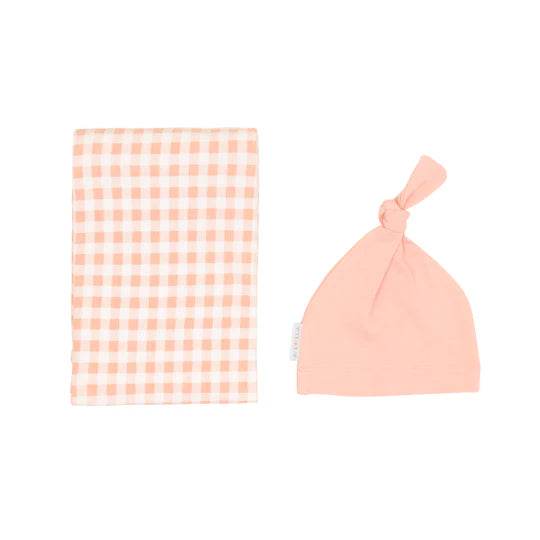 All 4 Ella Jersey Swaddle & Beanie Set - Gingham Strawberry - Outlet Shop For Kids