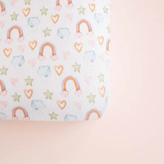 All 4 Ella Organic Fitted Jersey Cot Sheet - Rainbow Dreams - Outlet Shop For Kids