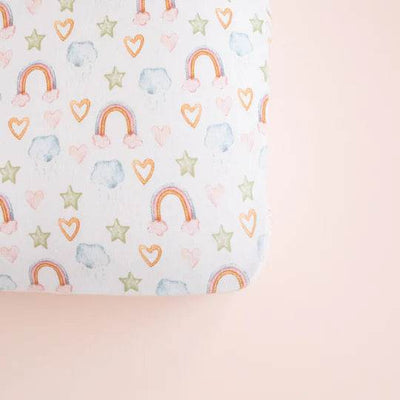 All 4 Ella Organic Fitted Jersey Cot Sheet - Rainbow Dreams - Outlet Shop For Kids