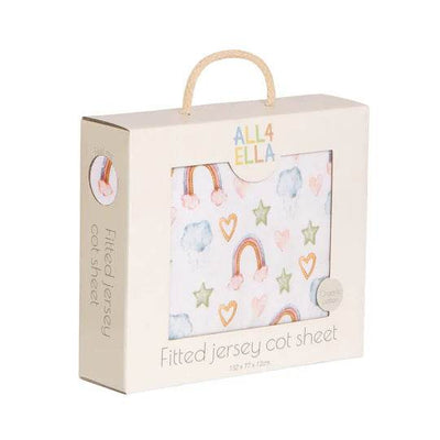 All 4 Ella Organic Fitted Jersey Cot Sheet - Rainbow Dreams - Outlet Shop For Kids
