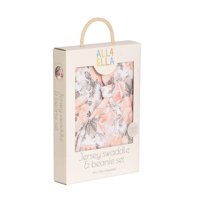 All 4 Ella Organic Jersey Swaddle & Matching Beanie Set - Soft Florals - Outlet Shop For Kids