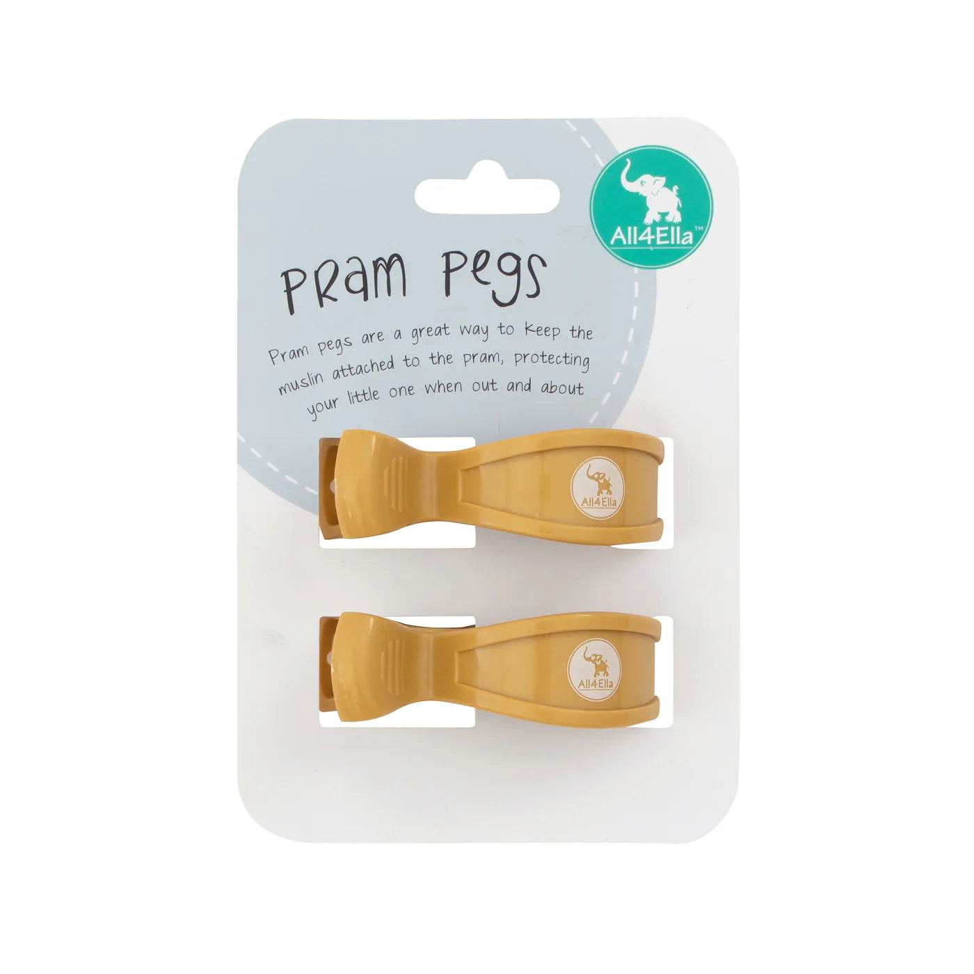 All 4 Ella Pram Pegs 2 Pack - Mustard - Outlet Shop For Kids