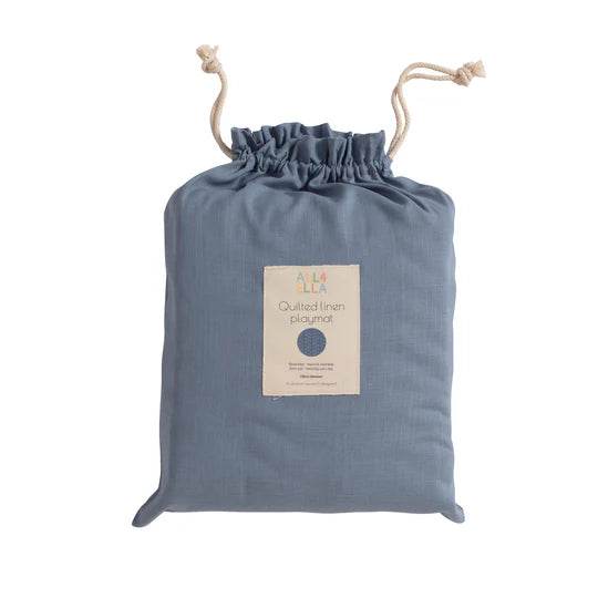 All 4 Ella Quilted Reversible Linen Playmat - Slate Blue - Outlet Shop For Kids