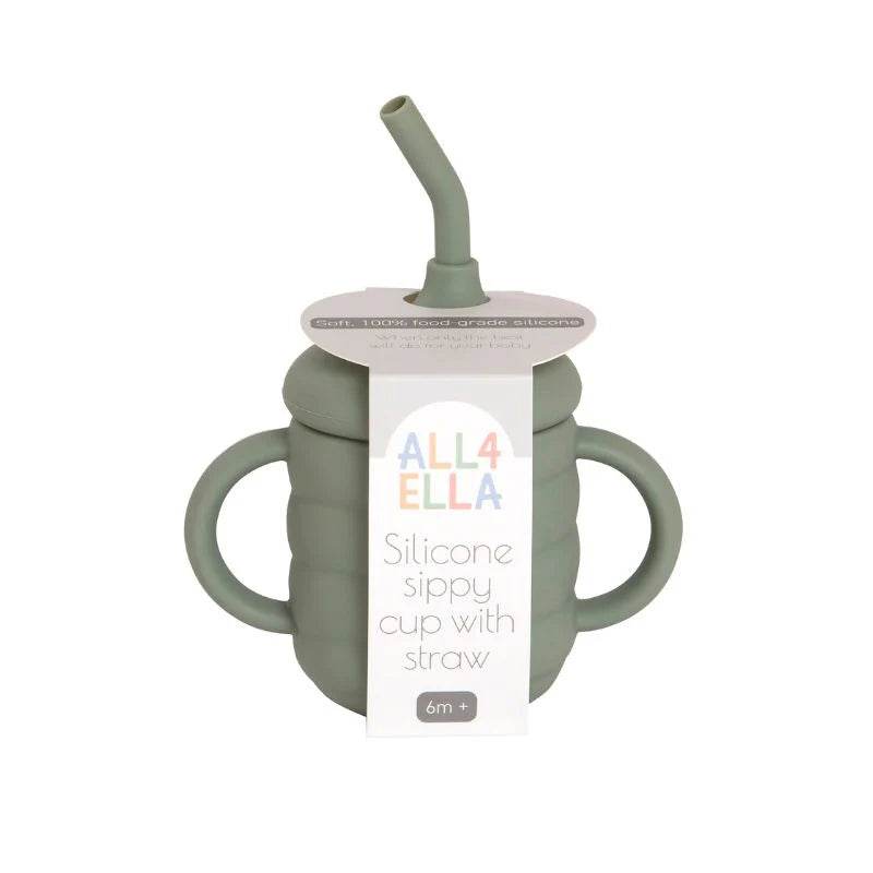 All 4 Ella Silicone Sippy Cup With Straw - Olive - Outlet Shop For Kids
