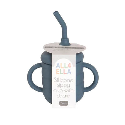 All 4 Ella Silicone Sippy Cup With Straw - Slate Blue - Outlet Shop For Kids
