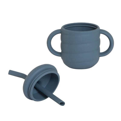 All 4 Ella Silicone Sippy Cup With Straw - Slate Blue - Outlet Shop For Kids