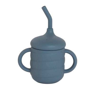 All 4 Ella Silicone Sippy Cup With Straw - Slate Blue - Outlet Shop For Kids