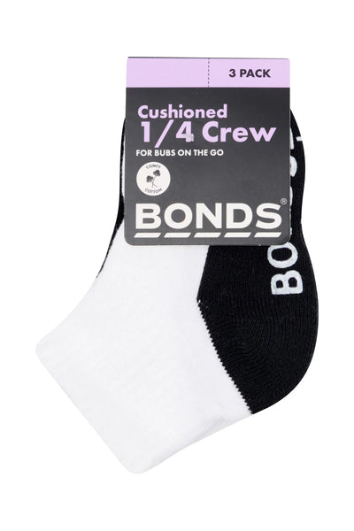 Bonds Baby Cushioned Quarter Crew 3 Pack - Black/Grey/Black