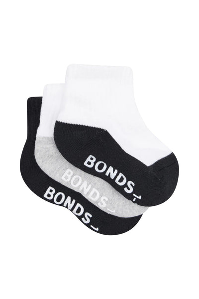 Bonds Baby Cushioned Quarter Crew 3 Pack - Black/Grey/Black