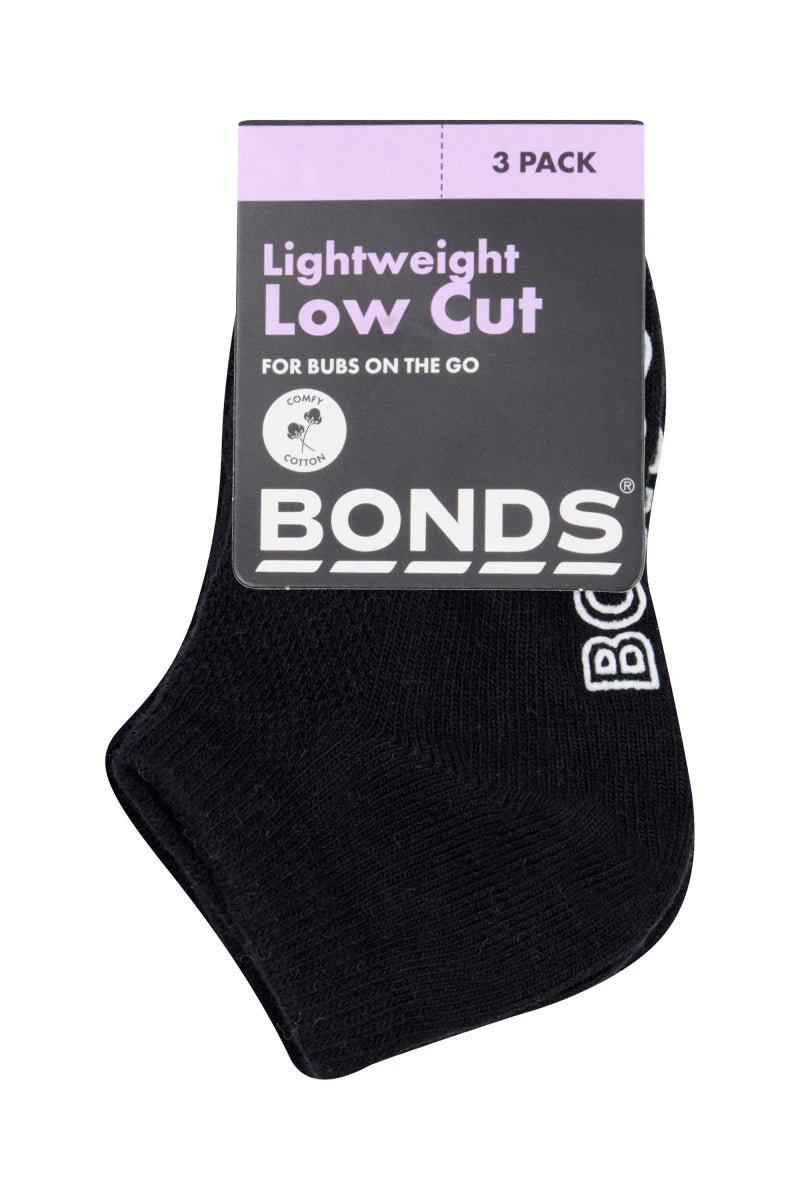 Bonds Baby Lightweight Low Cut 3 Pack - Black