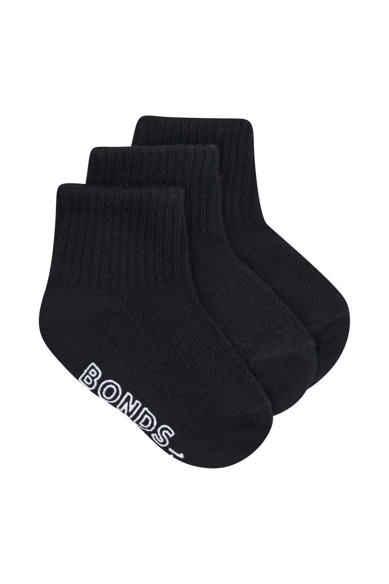 Bonds Baby Lightweight Quarter Crew 3 Pack - Black
