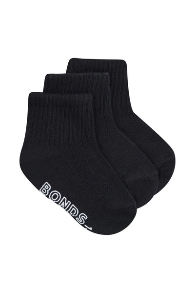 Bonds Baby Lightweight Quarter Crew 3 Pack - Black