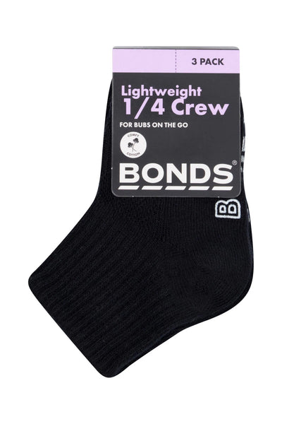 Bonds Baby Lightweight Quarter Crew 3 Pack - Black