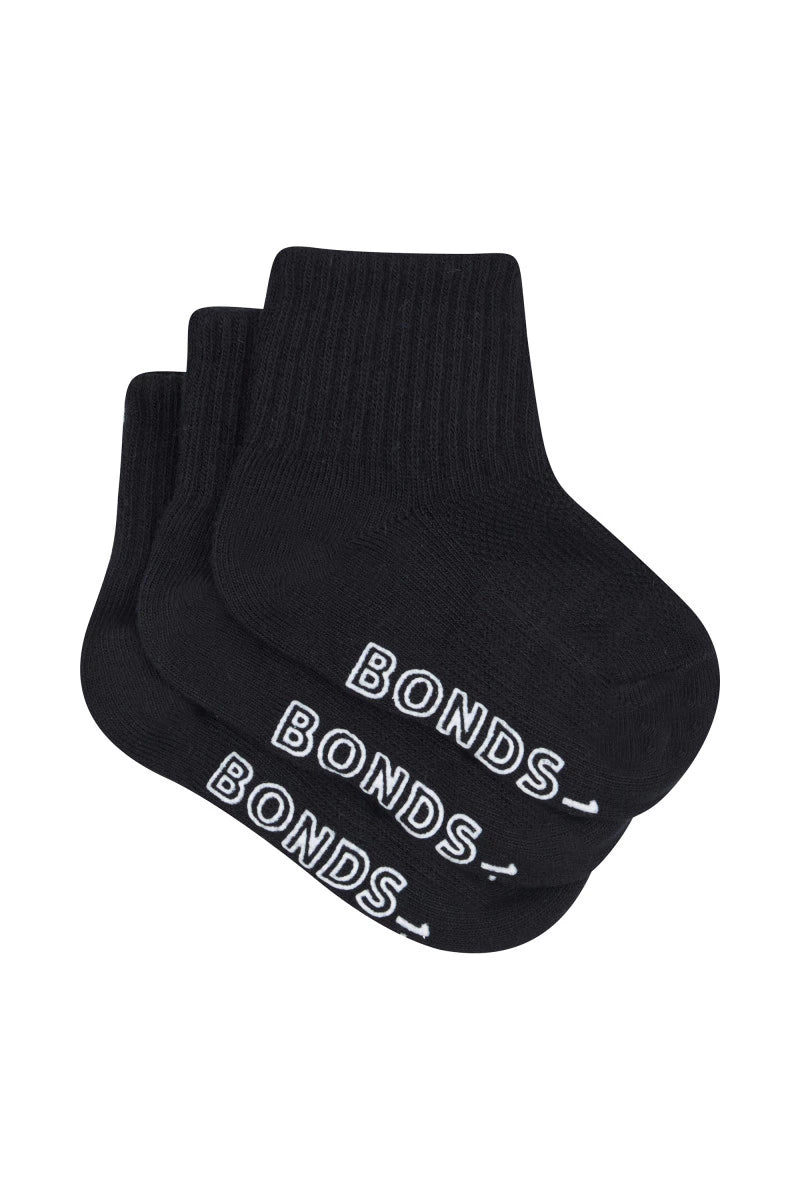 Bonds Baby Lightweight Quarter Crew 3 Pack - Black