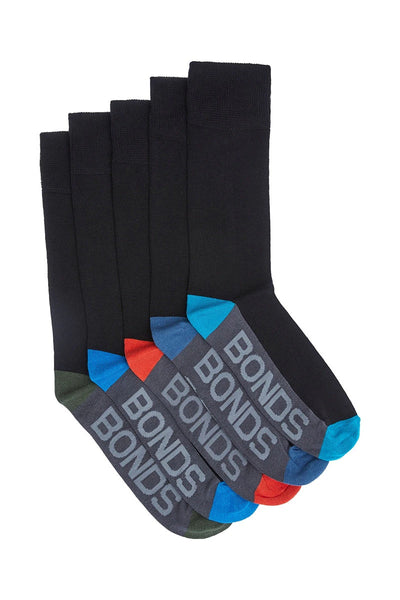 Bonds Mens Bamboo Crew 5 Pack - Black/Blue/Red