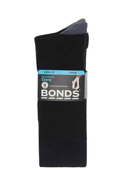 Bonds Mens Bamboo Crew 5 Pack - Black/Grey/Brown/Teal