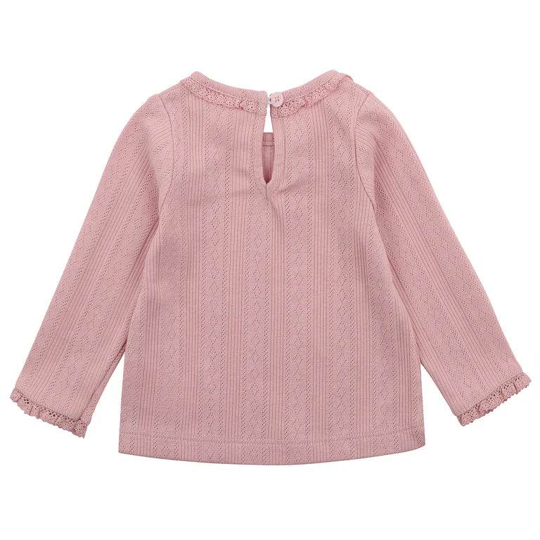 Bebe By Minihaha White Label Dusky Pink Organic Pointelle Long Sleeve Tee - Outlet Shop For Kids
