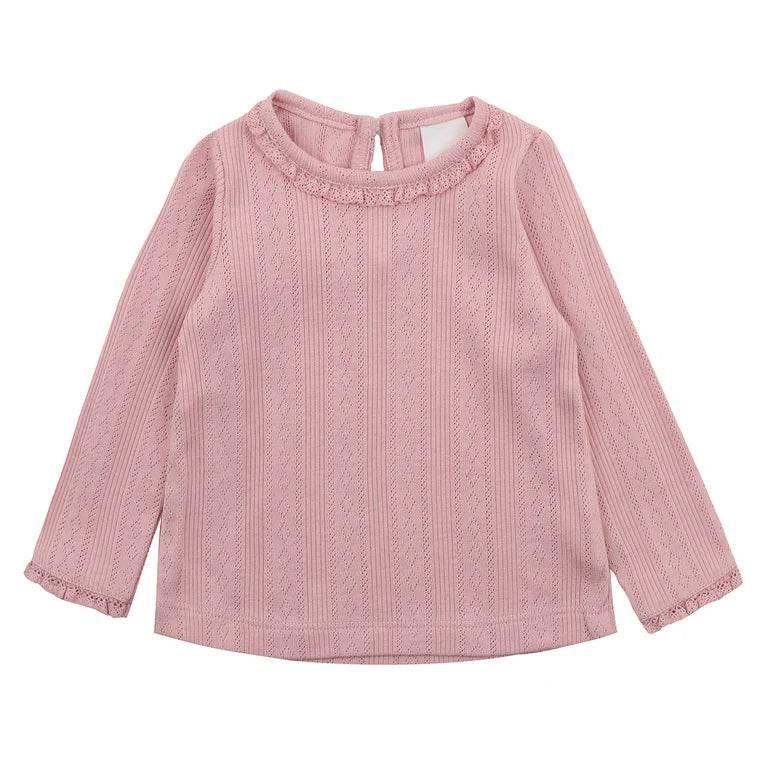 Bebe By Minihaha White Label Dusky Pink Organic Pointelle Long Sleeve Tee - Outlet Shop For Kids