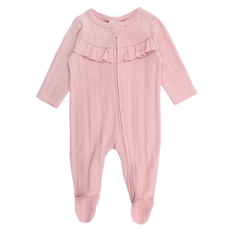 Bebe By Minihaha White Label Dusky Pink Organic Pointelle Long Sleeve Zipsuit - Outlet Shop For Kids