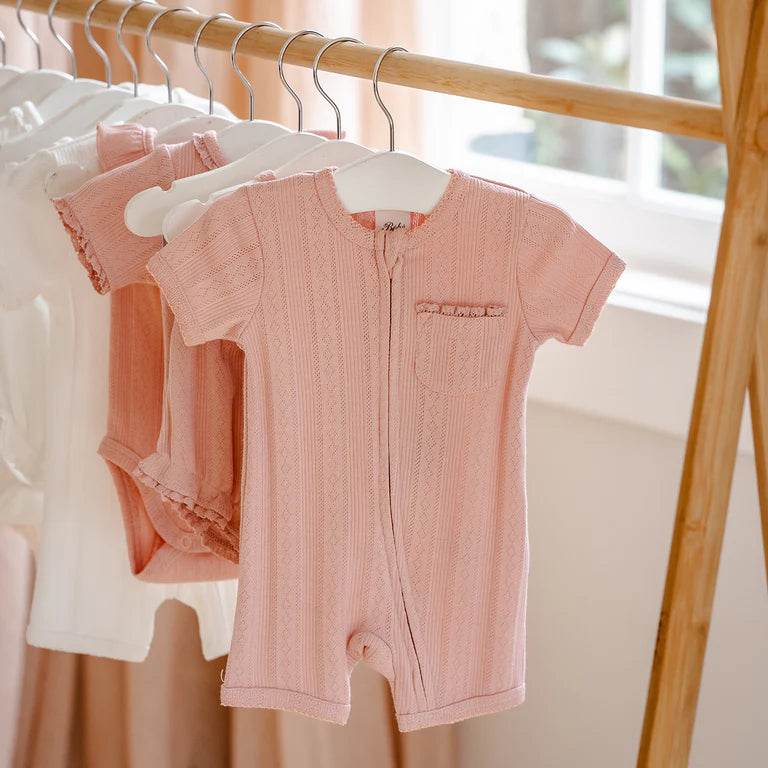 Bebe By Minihaha White Label Dusky Pink Organic Pointelle Short Sleeve Romper - Outlet Shop For Kids