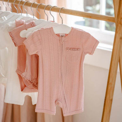 Bebe By Minihaha White Label Dusky Pink Organic Pointelle Short Sleeve Romper - Outlet Shop For Kids