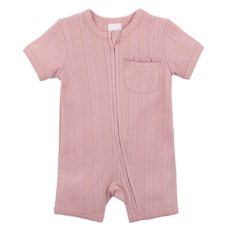 Bebe By Minihaha White Label Dusky Pink Organic Pointelle Short Sleeve Romper - Outlet Shop For Kids