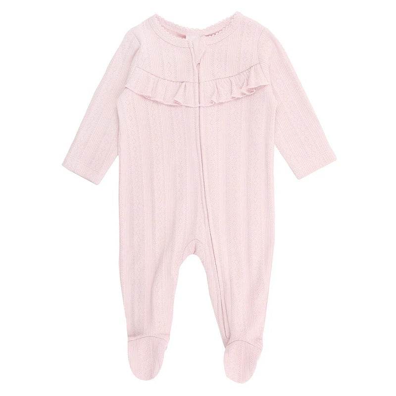 Bebe By Minihaha White Label Pink Organic Pointelle Long Sleeve Zipsuit - Outlet Shop For Kids