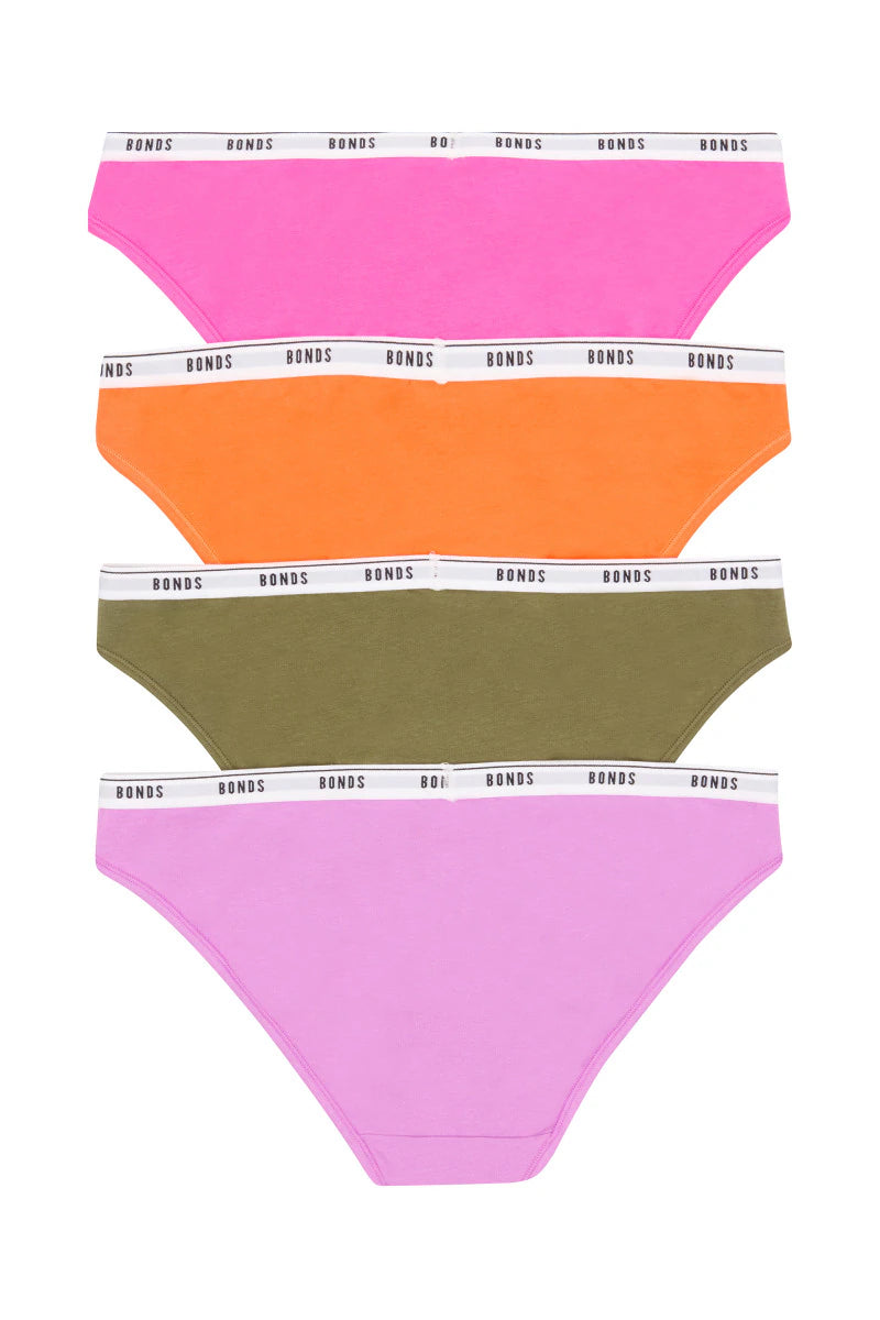 Bonds Womens Bikini 4 Pack - Pink/Orange/Khaki/Lilac