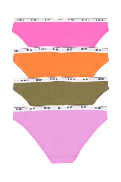 Bonds Womens Bikini 4 Pack - Pink/Orange/Khaki/Lilac