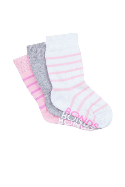 Bonds Baby Stay On Crew Socks 3 Pack - Pink Pack - Outlet Shop For Kids