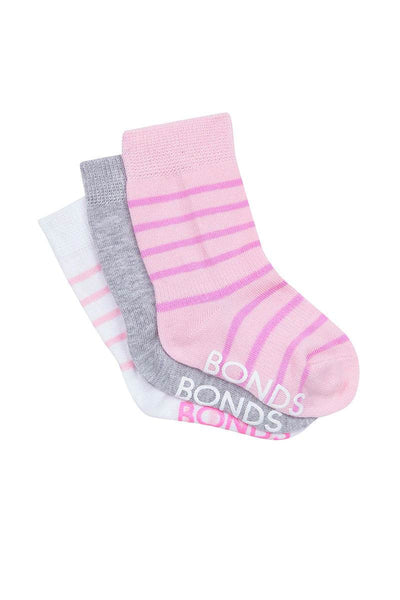 Bonds Baby Stay On Crew Socks 3 Pack - Pink Pack - Outlet Shop For Kids