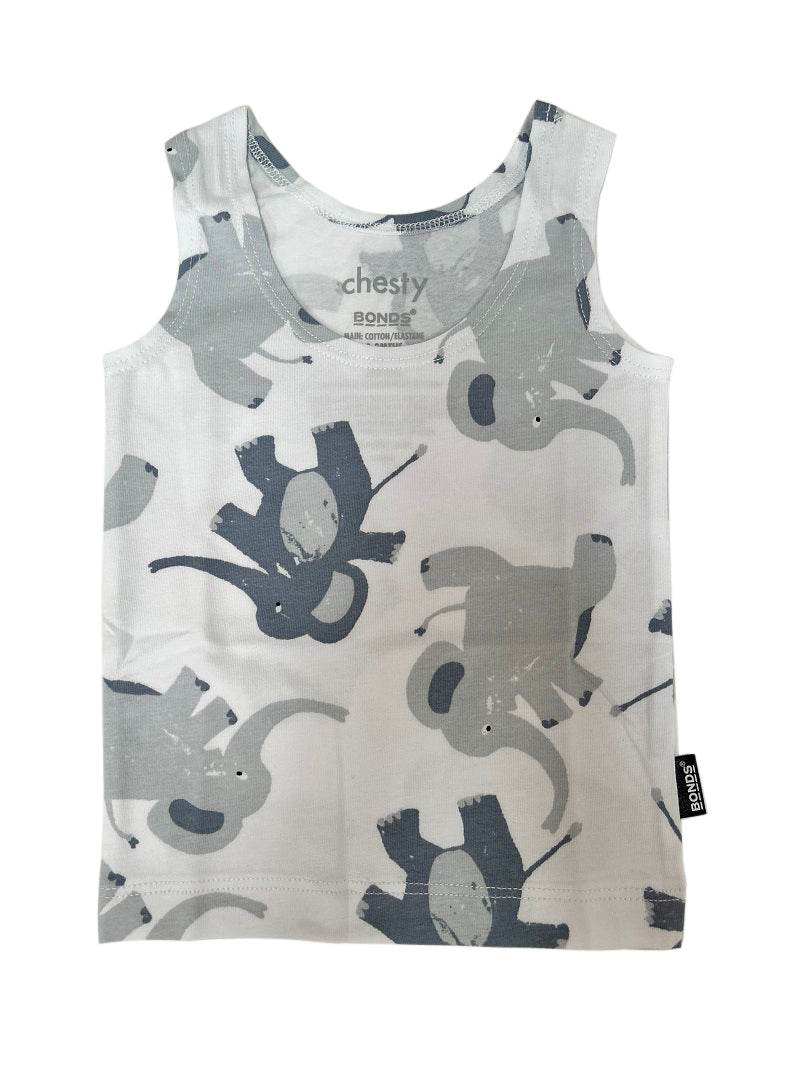 Bonds Baby Stretchies Chesty - White With Elephant Print - Outlet Shop For Kids