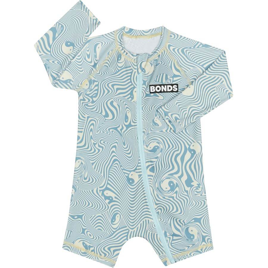 Bonds Baby Swim Long Sleeve One Rashie One Piece - Summer Swirl Pale Blue - Outlet Shop For Kids