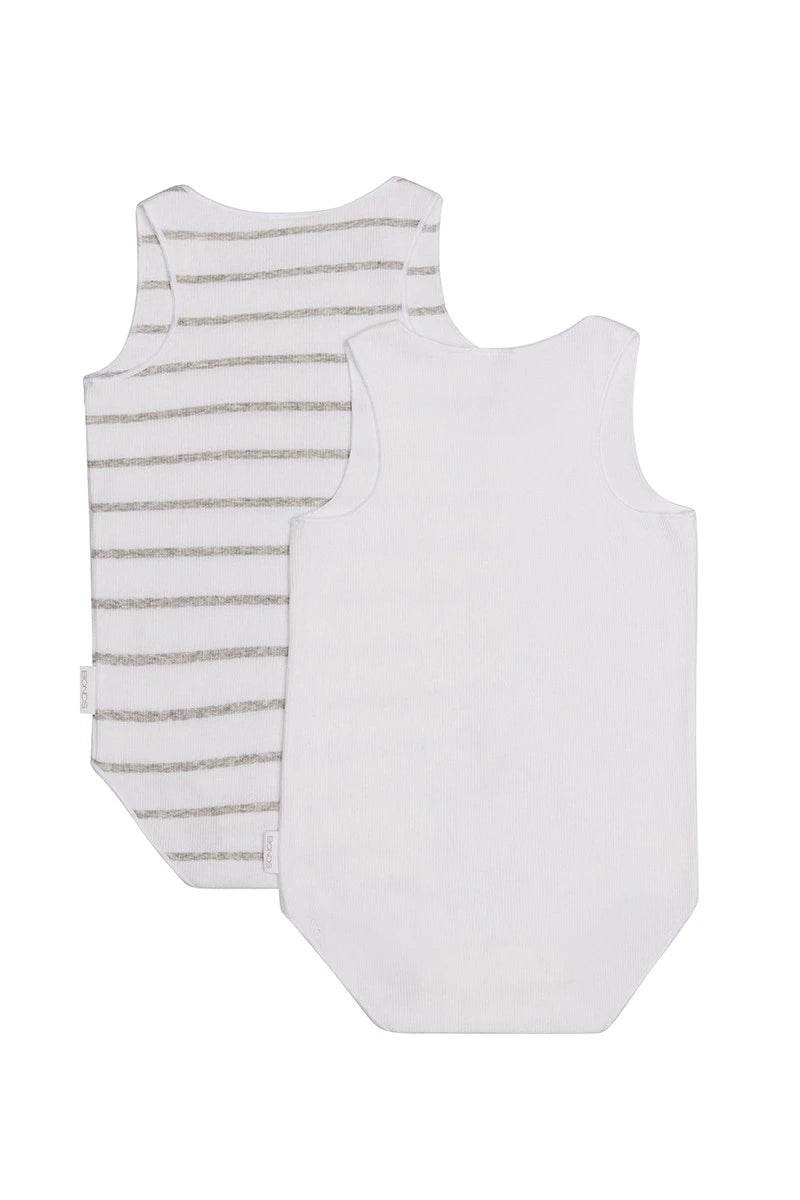 Bonds Baby Wonderbodies Rib Singletsuit 2 Pack - White & Grey Stripe/White - Outlet Shop For Kids