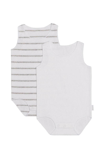 Bonds Baby Wonderbodies Rib Singletsuit 2 Pack - White & Grey Stripe/White - Outlet Shop For Kids