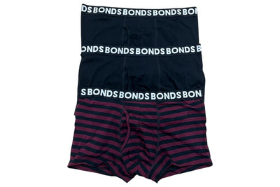Bonds Mens Classic Trunk 3 Pack - Burgundy Stripe/Black