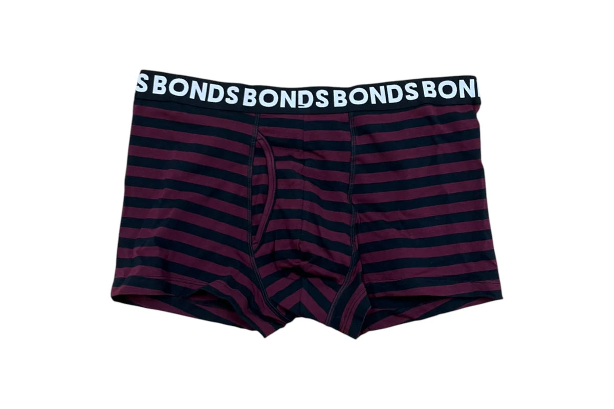 Bonds Mens Classic Trunk 3 Pack - Burgundy Stripe/Black