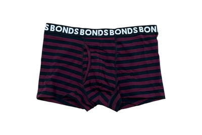 Bonds Mens Classic Trunk 3 Pack - Burgundy Stripe/Black