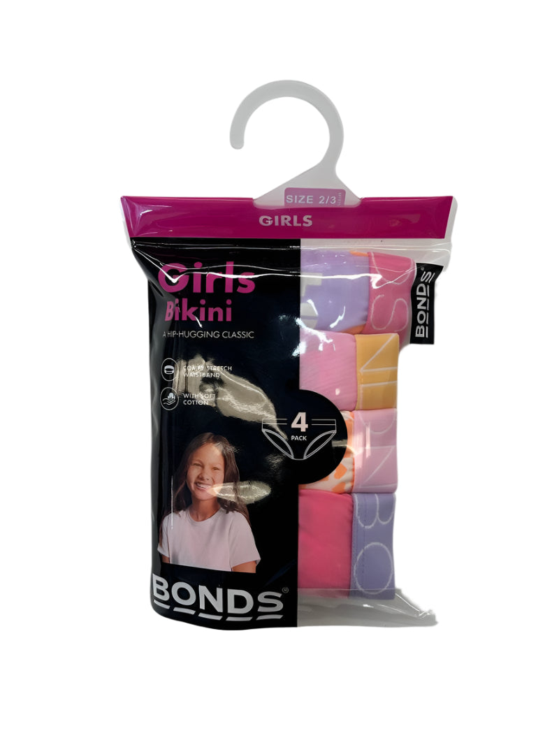 Bonds Girls Bikini 4 Pack - Love/Lilac/Hearts/Pink - Outlet Shop For Kids