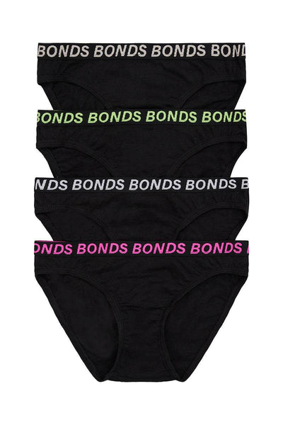 Bonds Girls Bikini Sport 4 Pack - Black - Outlet Shop For Kids