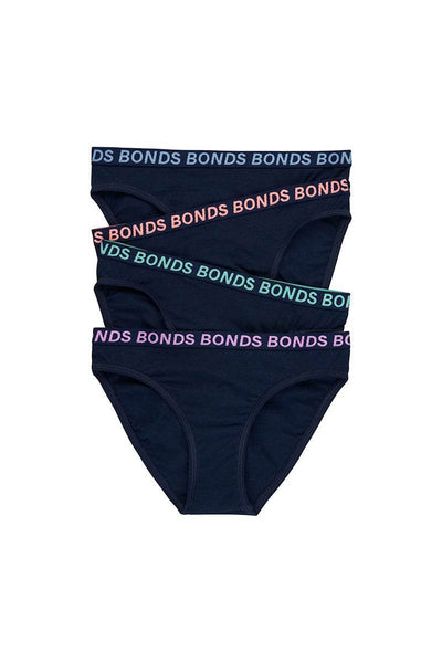 Bonds Girls Bikini Sport 4 Pack - Navy - Outlet Shop For Kids