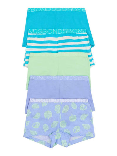 Bonds Girls Shortie 5 Pack - Aqua Pack - Outlet Shop For Kids