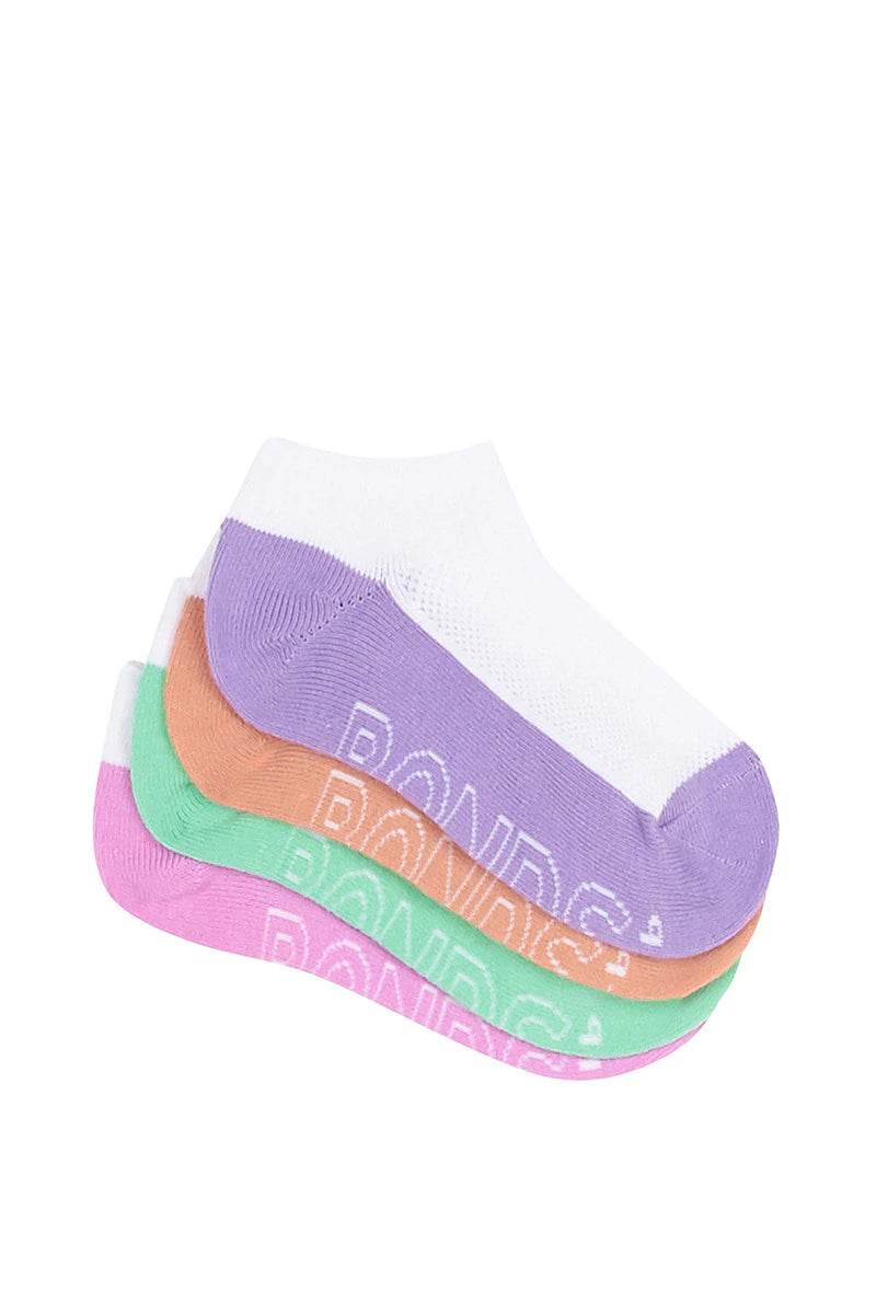 Bonds Kids Logo Light Low Cut Socks 4 Pack - White/Pink/Green/Orange/Purple - Outlet Shop For Kids